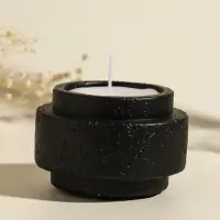 Свеча в подсвечнике вулканическом &laquo;Цилиндры&raquo;, чёрная, 8.1&times;8.1&times;5.4 см