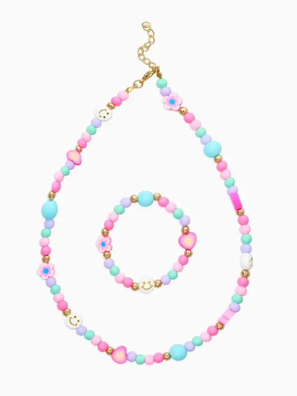 Набор детский &laquo;Выбражулька. Смайл&raquo;, 2 предмета: бусы, браслет, разноцветный