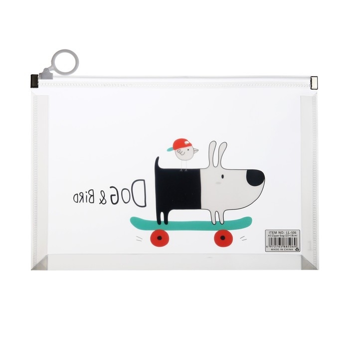 Папка-конверт на молнии формат А5, 180мкр, с рисунком Папка-конверт на молнии формат А5, 180мкр, с рисунком "Звери на скейтборде и сноуборде", МИКС