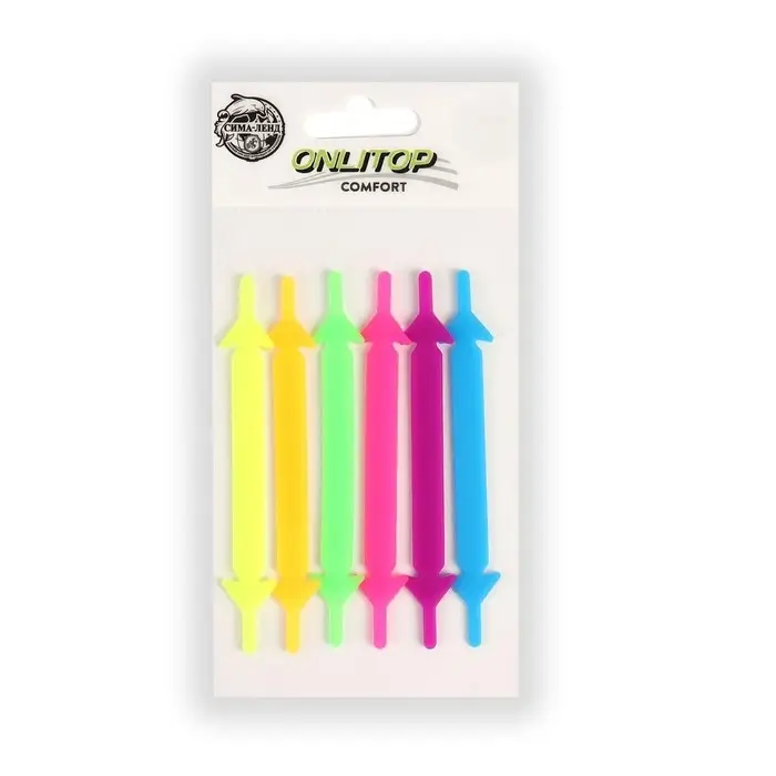 Набор шнурков для обуви, 6 шт., силиконовые, плоские, 13 мм, 9 см, цвет «радужный»