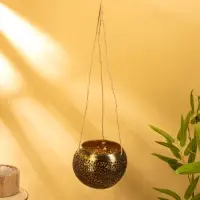 Подсвечник подвесной из кокоса, 14×14×10 см, чёрно-золотой