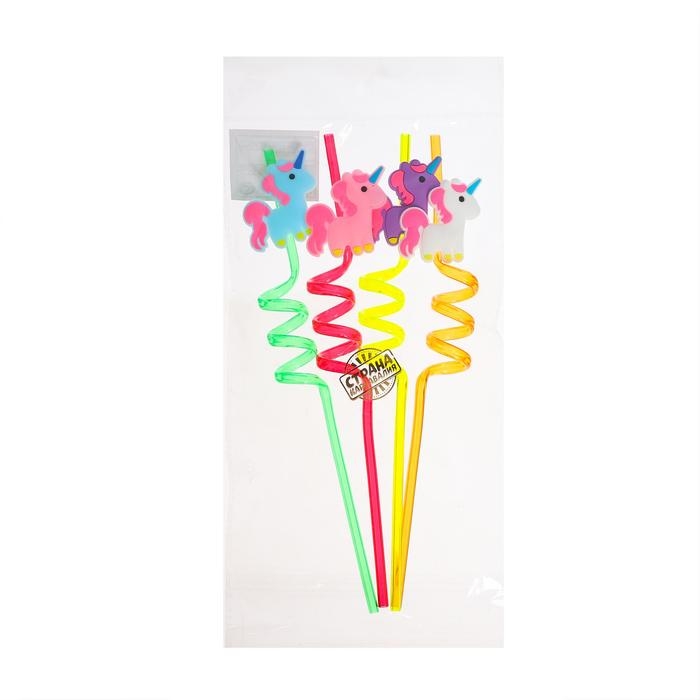 Трубочка из пластика «Единорог», набор 4 шт., МИКС Трубочка из пластика «Единорог», набор 4 шт., МИКС