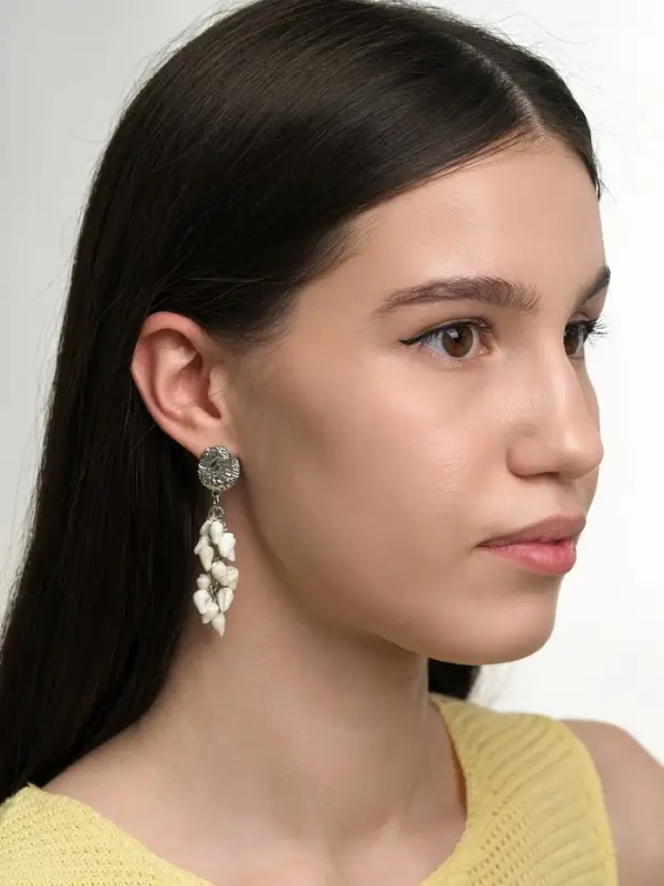 Серьги &laquo;Морской мир&raquo;, ракушечки маленькие, белые в серебре