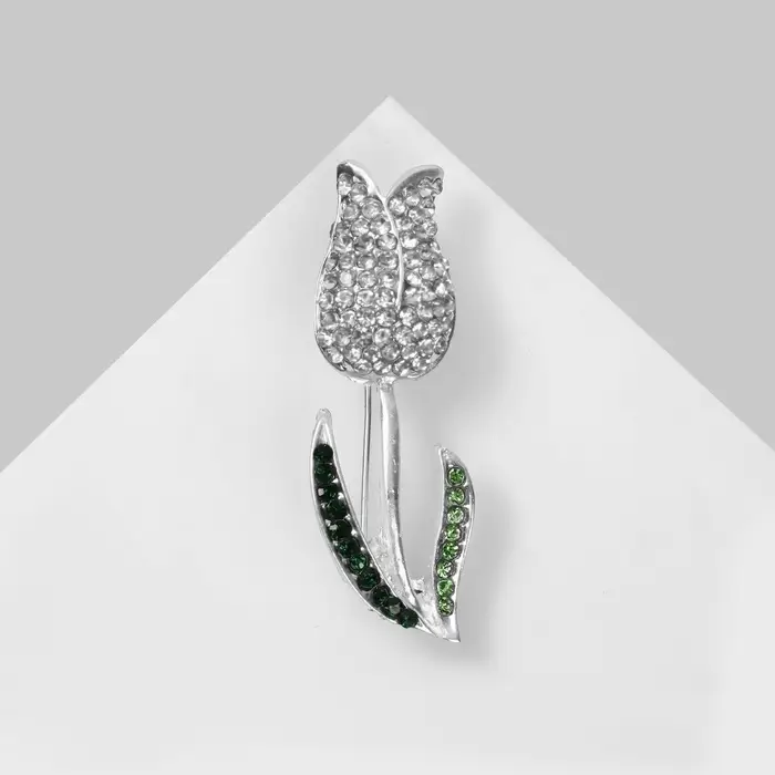 Брошь «Цветок» тюльпан, цвет бело-зелёный в серебре Брошь «Цветок» тюльпан, цвет бело-зелёный в серебре