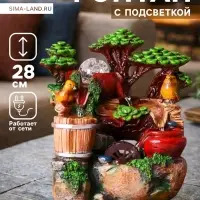 Фонтан настольный &laquo;Птички на брёвнышке у мельницы&raquo;, 12&times;16&times;27 см, с подсветкой