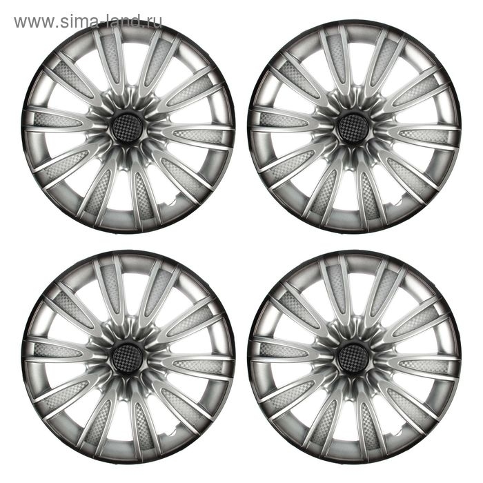 Колпаки колесные R16 Колпаки колесные R16 "ТОРНАДО", серебристо-черный карбон, набор 4 шт.