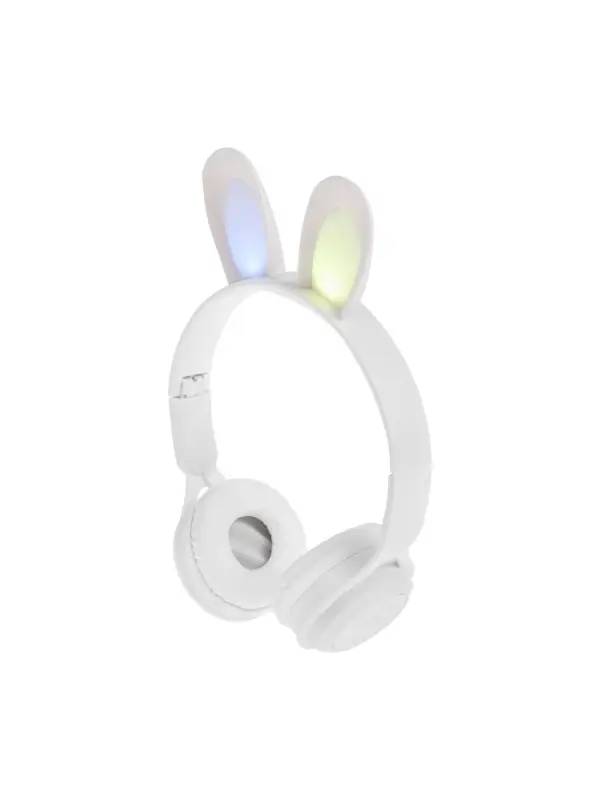 Наушники детские, беспроводные, накладные, с ушками зайца, Y08R, Bluetooth 5.1, с микрофоном, с подсветкой, 400 мАч, белые