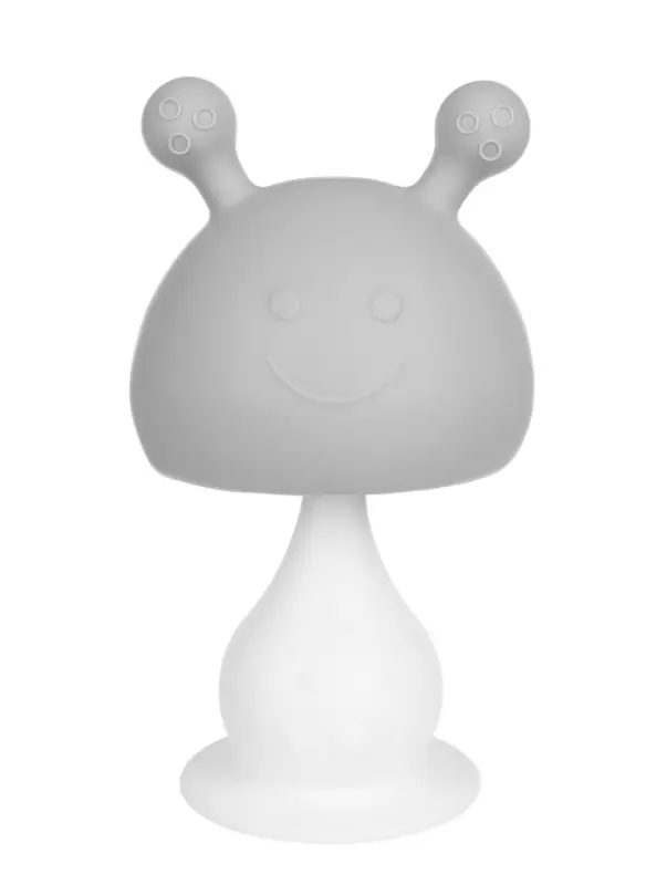 Прорезыватель силиконовый для зубов с погремушкой 3 в 1 M&B «Зайка», серый