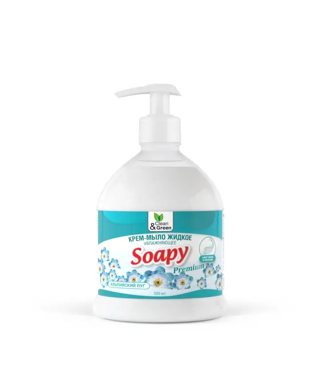 Крем-мыло жидкое "Soapy" Premium "альпийский луг" увлажняющее с дозатором 500 мл. Clean&Green CG8064