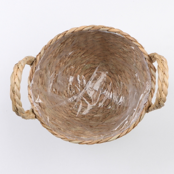 Кашпо плетеное  Кашпо плетеное "Кения" круглое с ручками, 17,5х17,5х16 см, натуральный