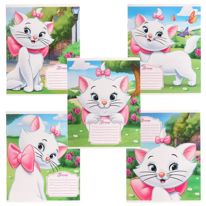 Тетрадь в клетку 12 листов, 5 видов МИКС, обложка мелованный картон, &laquo;Коты аристократы&raquo;