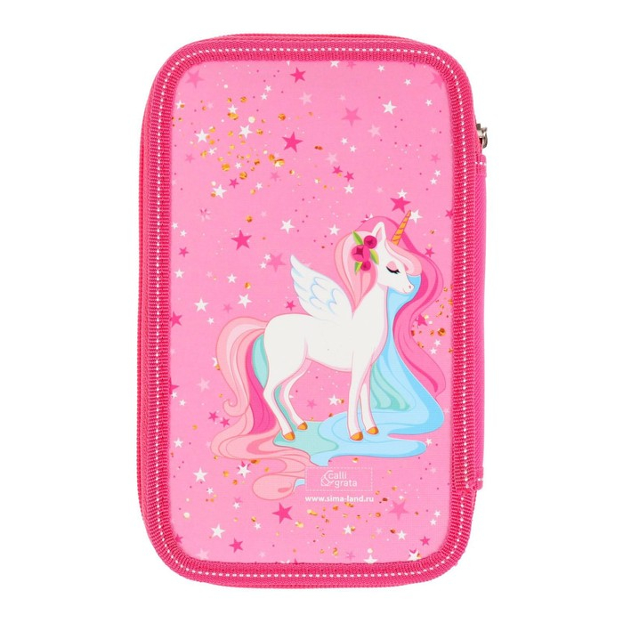 Пенал 2 секции, 125 х 205 мм, с наполнением 23 предмета, Calligrata Пенал 2 секции, 125 х 205 мм, с наполнением 23 предмета, Calligrata "Единорог" ламинированный картон, 30П26/2/set