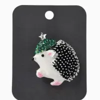 Брошь &laquo;Ежик&raquo; в шапке со звездой, цветная в чернёном серебре