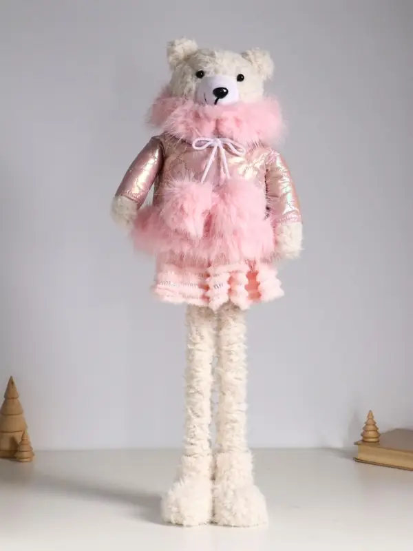 Кукла интерьерная "Медведица в розовом пуховике" раздвижная 37-65 см 23х16х37 см