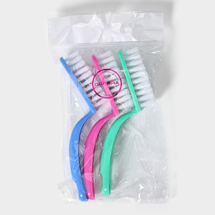 Набор щёток с изогнутой удлинённой ручкой Доляна, 15 см, 3 шт Набор щёток с изогнутой удлинённой ручкой Доляна, 15 см, 3 шт