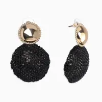 Серьги "Сияние вечера" круг двойной, цвет чёрный в золоте