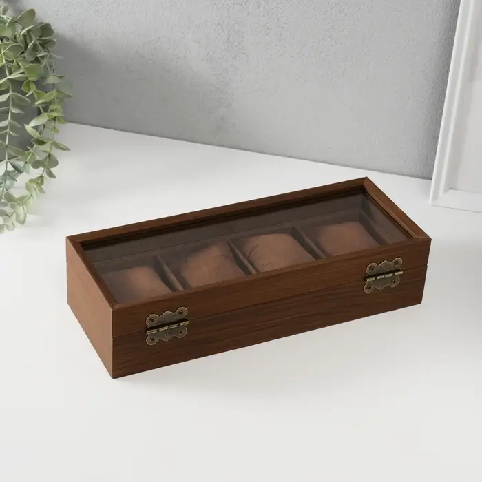 Шкатулка дерево под часы 4 деления   Шкатулка дерево под часы 4 деления  "Стиль" коричневая 12х31х7,5 см