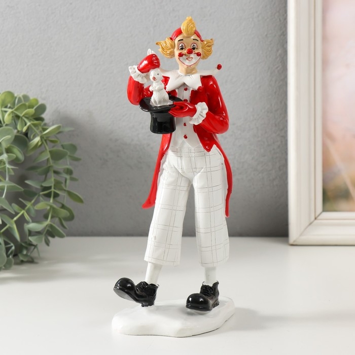 Сувенир полистоун  Сувенир полистоун "Клоун достает кролика из шляпы" бело-красный 10,5х7,5х23,5 см
