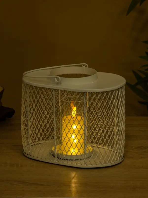 Подсвечник фонарь со стеклянной колбой 19,5х23х15,5 см, d 10 см, металл, цв. белый