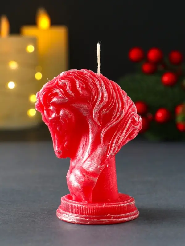 Свеча новогодняя "Конь" 9х6х5cм, ЛАК, красный