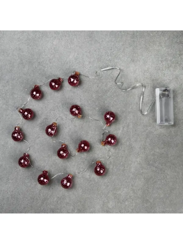 Гирлянда &laquo;Нить&raquo; 1.6 м с насадками &laquo;Шарики с розовым конфетти&raquo;, IP20, серебристая нить, 15 LED, от батареек АА&times;2, свечение тёплое белое