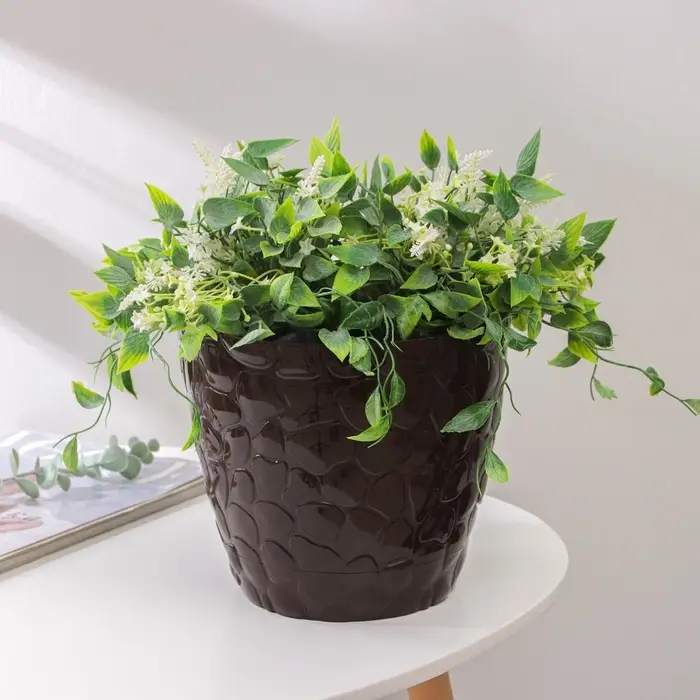 Горшок для цветов с поддоном &laquo;Камешки&raquo;, 5 л, пластик, шоколадный