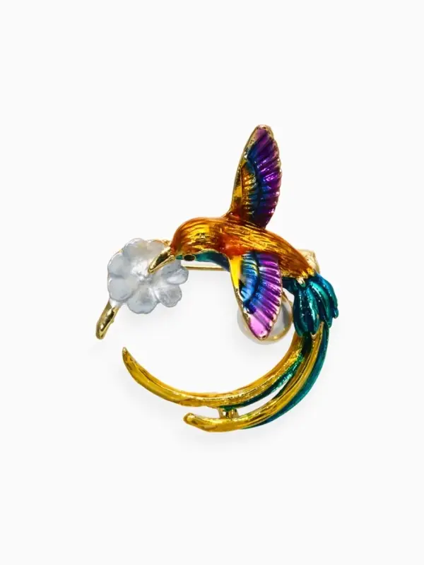 Брошь &laquo;Колибри с бусиной&raquo;, цветная в золоте