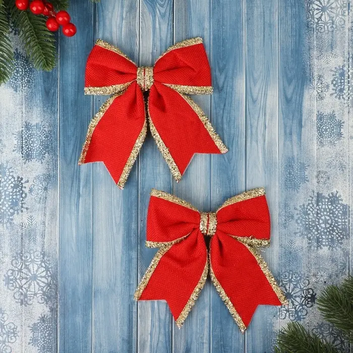 Ёлочные игрушки 2 шт. &laquo;Зимнее волшебство. Бант классический&raquo; пластик, 14&times;14 см, красный