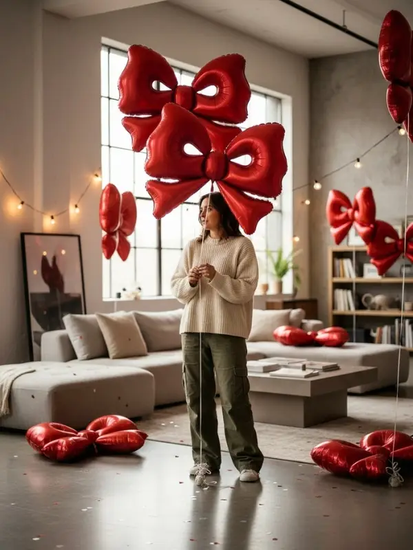 Воздушный шар фольгированный 50" "Бант" цвет красный матовый