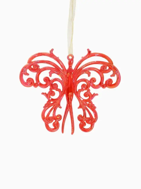 Ёлочная игрушка &laquo;Зимнее волшебство. Кружевная бабочка&raquo;, 10&times;12 см, красный перелив