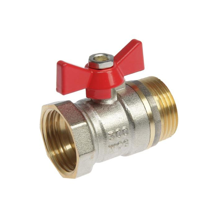 Кран шаровой ZEIN, внутренняя/наружная резьба 1 Кран шаровой ZEIN, внутренняя/наружная резьба 1", бабочка, никелированная латунь