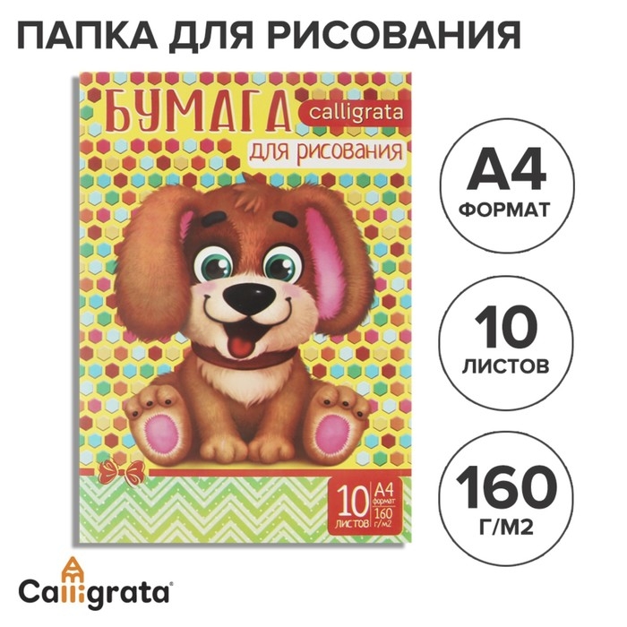 Папка для рисования А4, 10 листов  Папка для рисования А4, 10 листов "Щенок", 160 г/м2