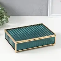 Шкатулка стекло с металлическим каркасом  "Линии" голубая 17х21,5х6,5 см