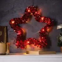 Светодиодная фигура из мишуры &laquo;Звезда красная&raquo; 30&times;5 см, 20 LED, батарейки AG10&times;3 (в комплекте), свечение тёплое белое