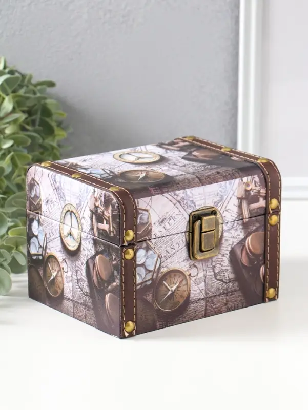 Шкатулка дерево "Карта и компас" набор 3 шт 8,5х12х8,5 12,5х15х11,5 18х15,5х13 см