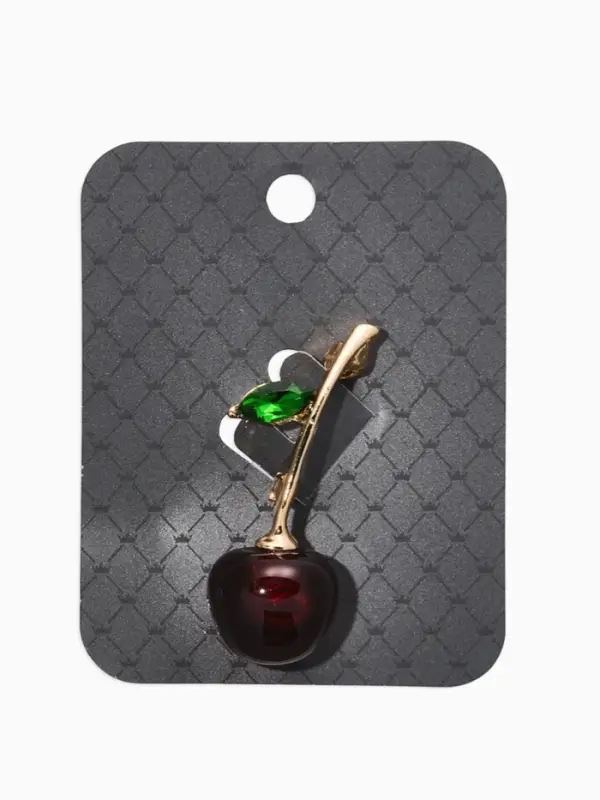 Брошь &laquo;Вишенка&raquo;, бордово-зелёная в золоте