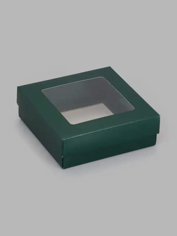 Коробка складная крышка-дно с окном, 15&times;15&times;5 см, армейский зелёный