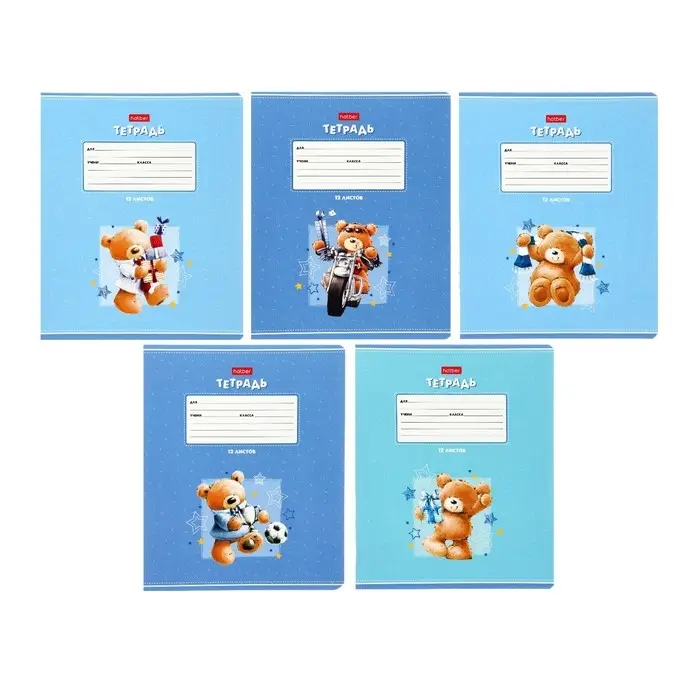 Тетрадь 12 листов в клетку на скрепке &laquo;Веселые мишки&raquo;, МИКС