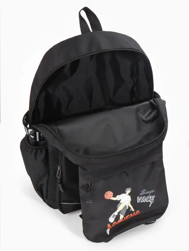 Рюкзак школьный, для мальчика, с рисунком, 1 отделение, 5 карманов, 31&times;14&times;45 см, чёрный