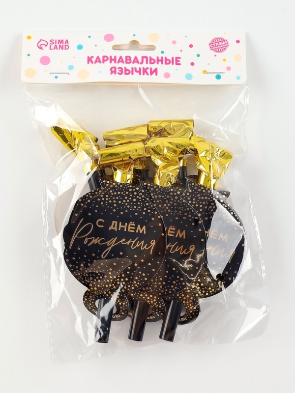 Карнавальный язычок «С Днем Рождения», тиснение, набор 6 шт