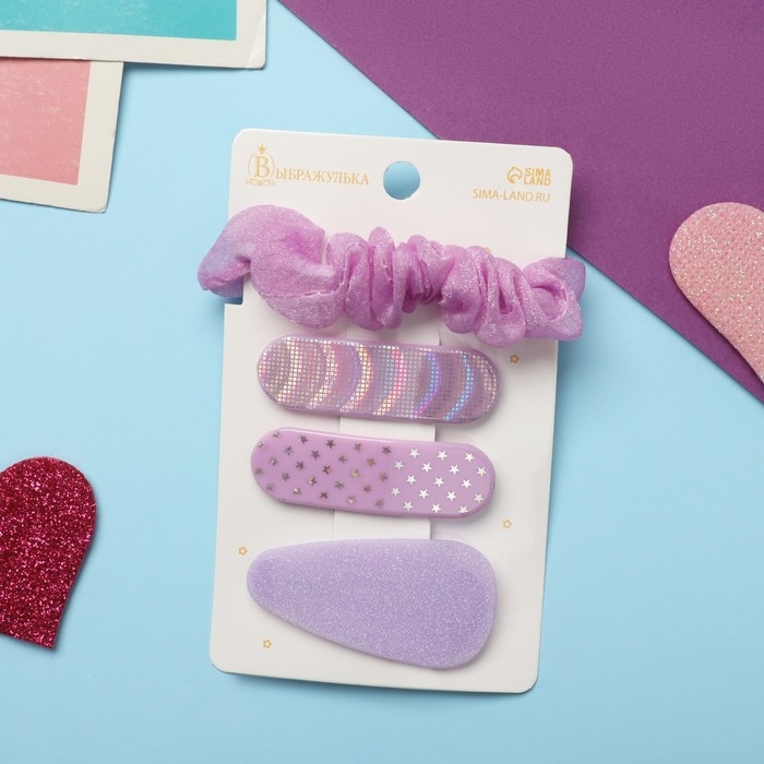 Набор для волос Набор для волос "Толиман" (1 резинка-6 см,3 невидимки- 5 см) сиреневый