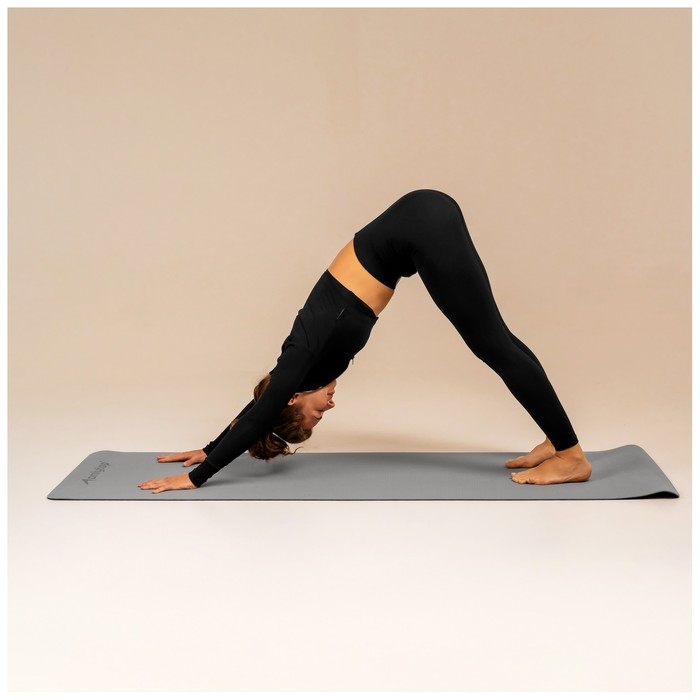 Коврик для фитнеса и йоги ONLYTOP, 183х61х0,6 см, цвет серый/чёрный Коврик для фитнеса и йоги ONLYTOP, 183х61х0,6 см, цвет серый/чёрный
