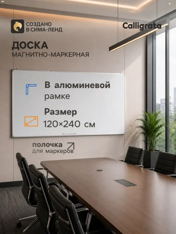 Доска магнитно-маркерная 120&times;240 см, с полочкой, в алюминиевой рамке, CALLIGRATA