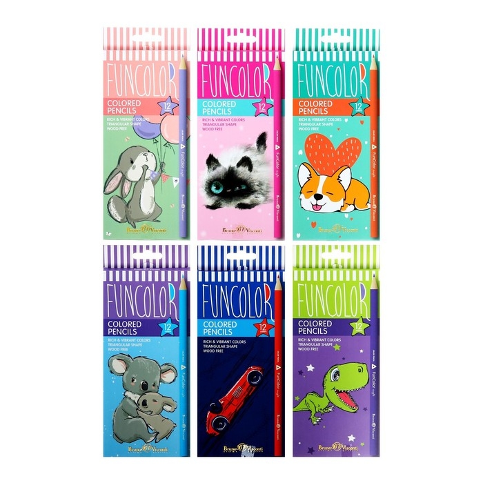 Карандаши 12 цветов FunColor, пластиковые, трёхгранные, МИКС Карандаши 12 цветов FunColor, пластиковые, трёхгранные, МИКС