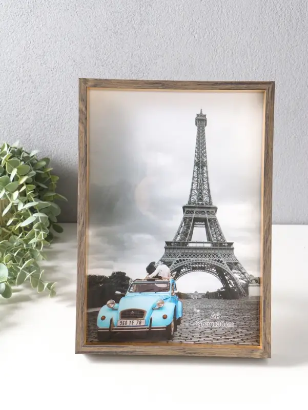 Фоторамка пластик формат А4 "Ламберто" бежево-чёрный с золотом 31х21,8х3,5 см