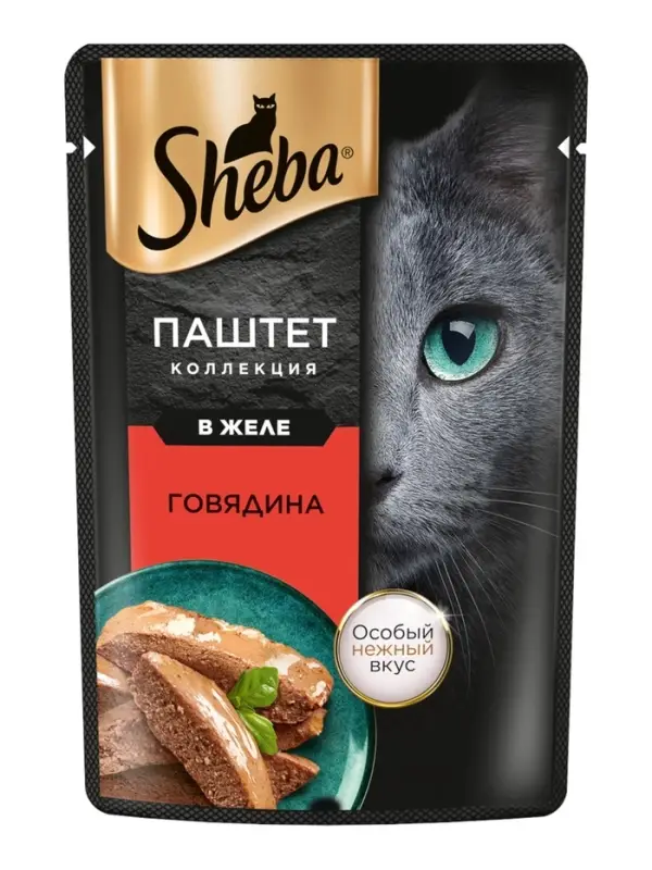 Влажный корм Sheba для кошек с говядиной, паштет, пауч, 75 г
