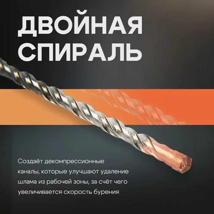 Бур по бетону ТУНДРА, крестовый наконечник, двойная спираль, SDS-plus, 10&times;160 мм