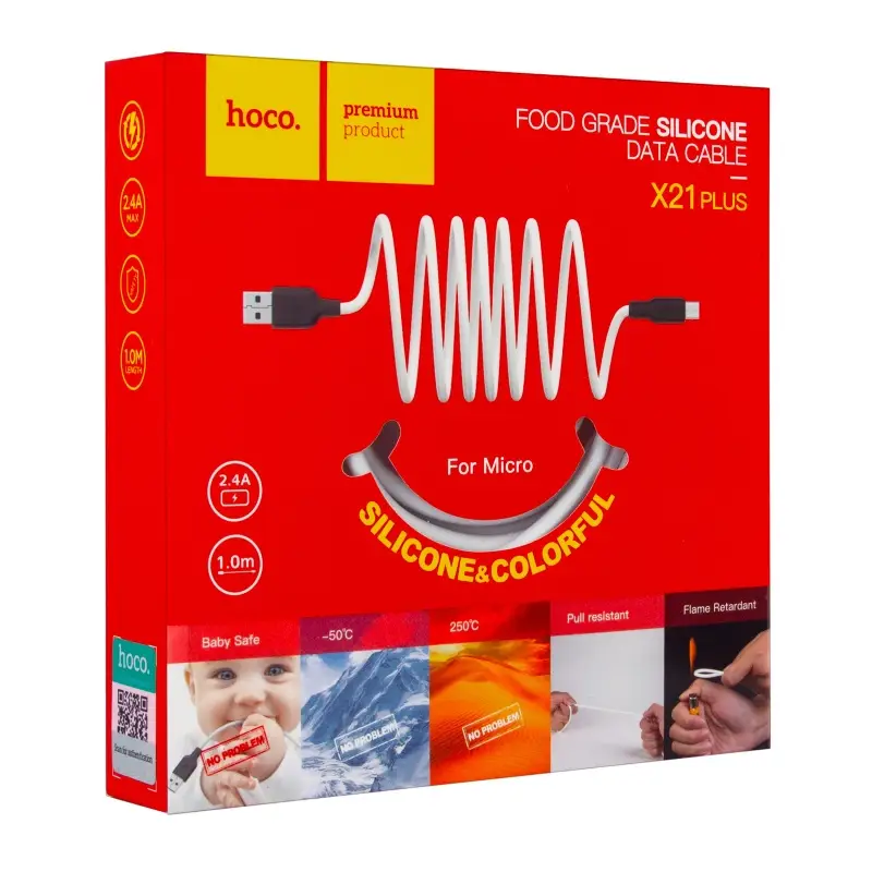 Кабель USB на MicroUSB 1M 2.4A X21 Plus HOCO белый