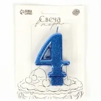 Свеча в торт &laquo;Соло. Цифра 4&raquo;, 8.2 см, синий блеск