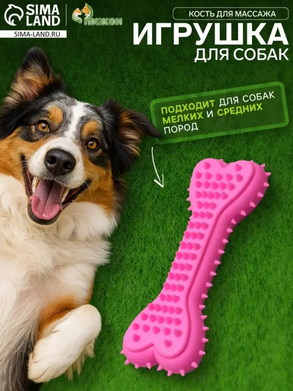 Жевательная игрушка для собак литая &laquo;Кость для массажа&raquo;, 11&times;4&times;2 см, розовая